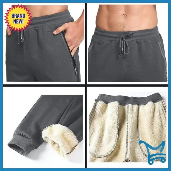 Men's Sherpa Fleece Lined Heavyweight Jogger Pants with Zipper Pockets